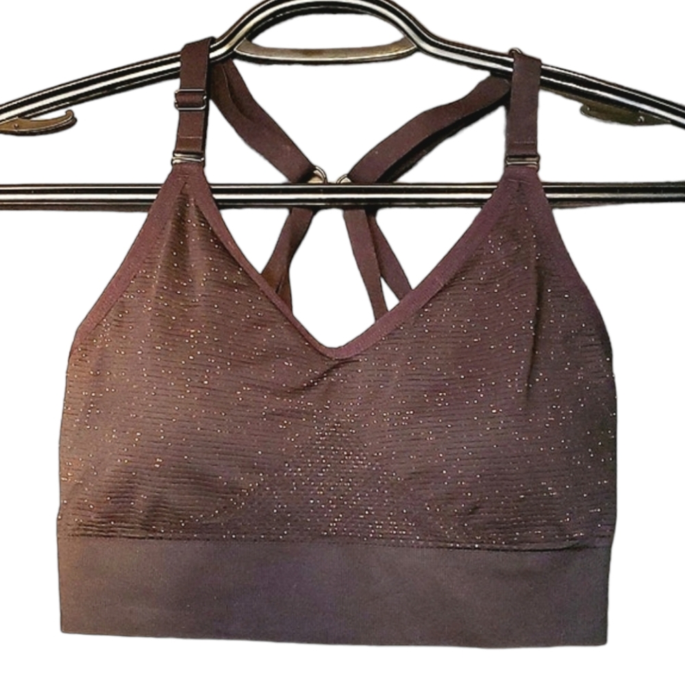 Diadora Seamless Strappy Sports Bra. Black with Gold Sparkle